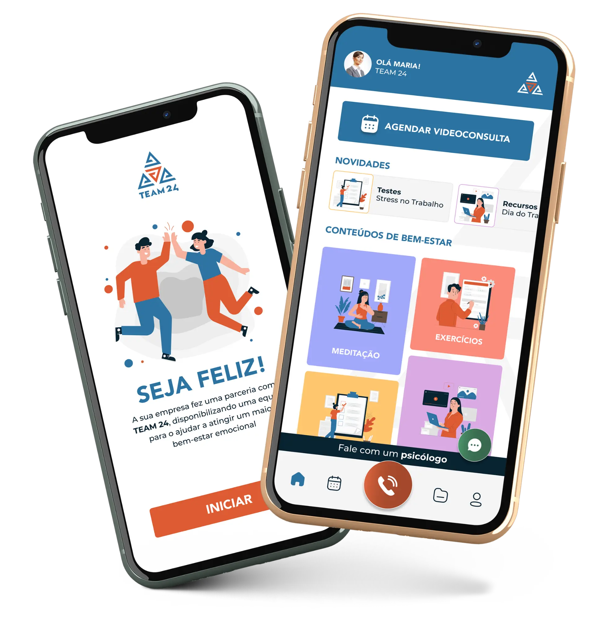 App TEAM 24 — Dois telemóveis com a aplicação